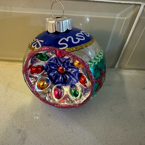 Radko SHINY BRITE "Striped Reflector" Red & GREEN GLASS CHRISTMAS ORNAMENT - Picture 1 of 4